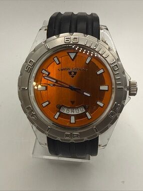 Swiss Legend men's sport watch featuring a vibrant orange dial New Battery!